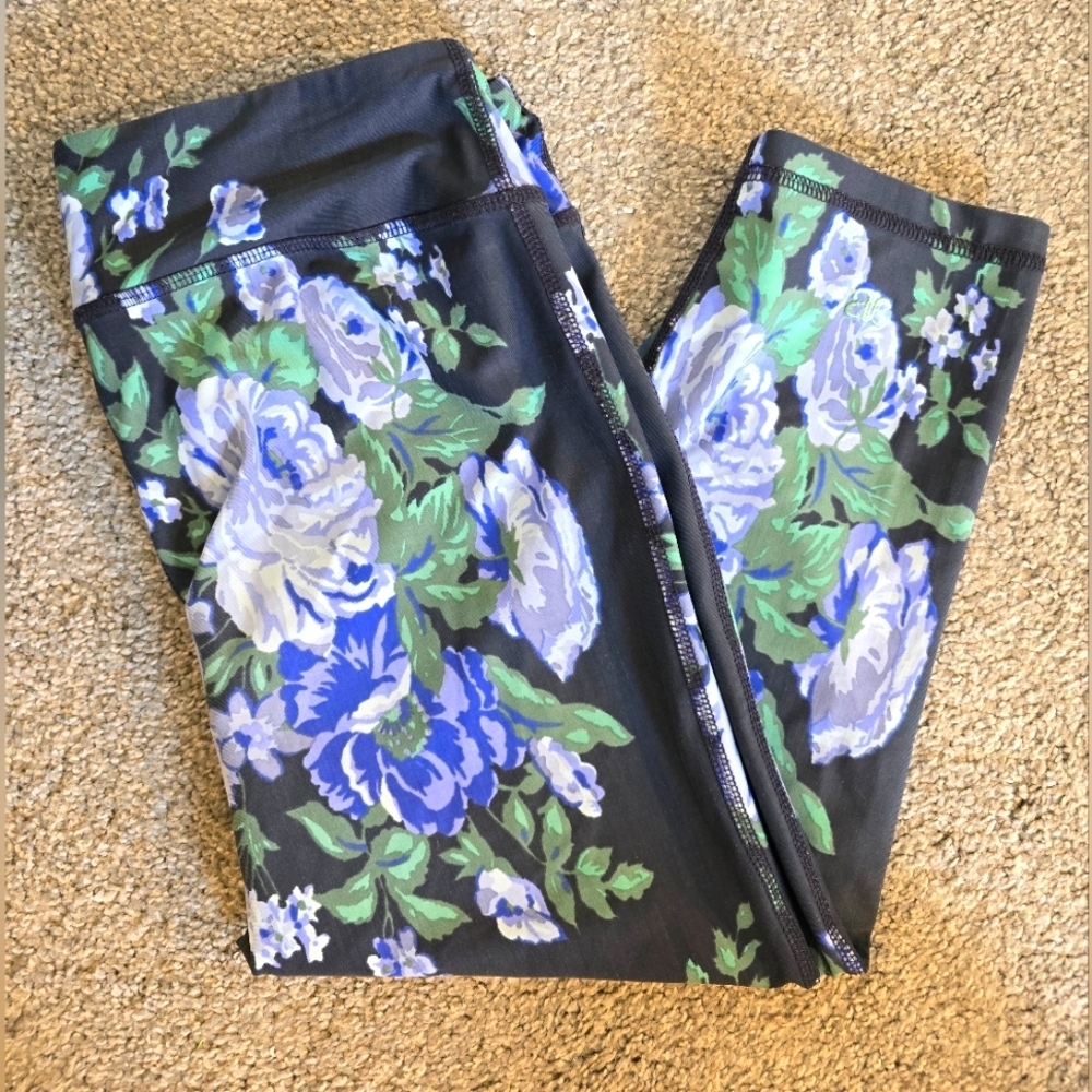 Albion Blue Floral 3/4 Leggings Women's Size Small